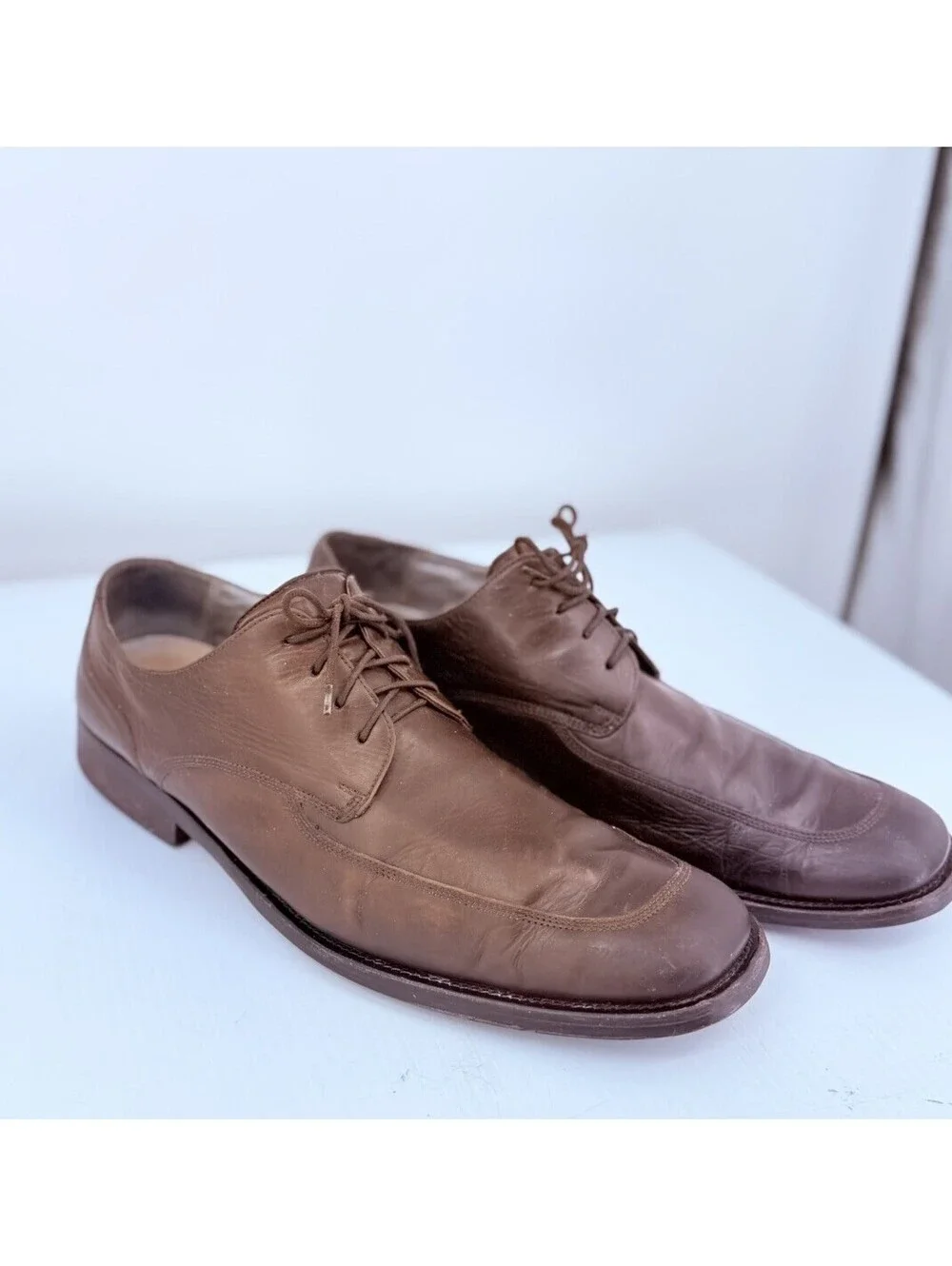 Kenneth Cole New York Men 13 Brown Leather Dress Shoes Made Romania Silver Tech